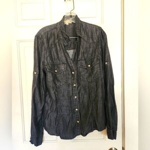 Cloth&Stone Long Sleeve Chambray Charcoal Mineral Wash Button-Up Shirt Size L